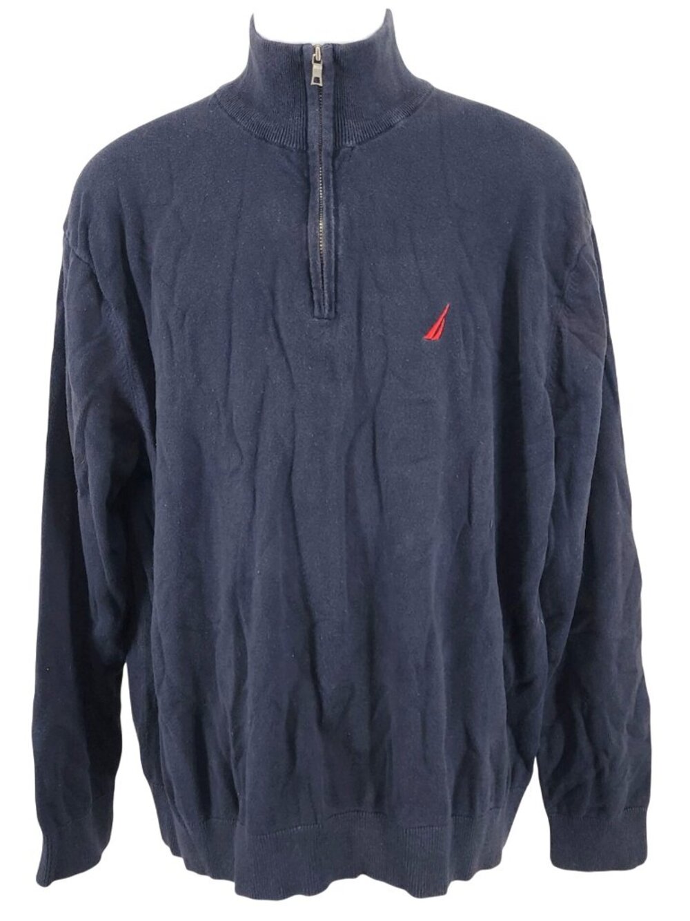 Men's Nautica Navy Gray Mock Neck 1/4 Zip Sweater Pull Over XL 100% Cotton Top
